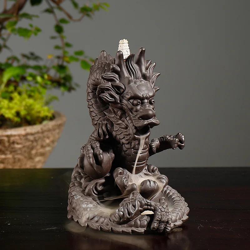 Handicrafts Home Decor Dragon Ornaments Waterfall Backflow Incense Purple Clay Censer