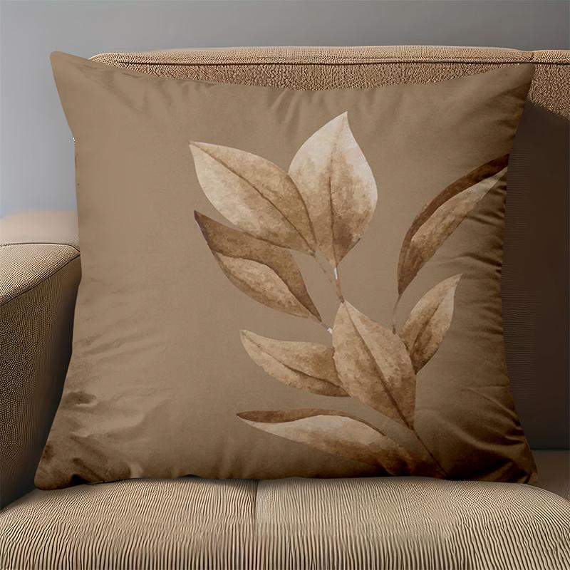 1 Pieces Brown Pillow With Leaf Pattern For Home Decor Polyester Pillowcase, Sofa Decorative Cushion Cov Headboard Pillow