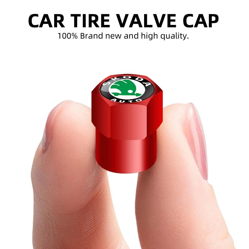 Car Sticker 2025 Hot New Sporty Aluminum Car Wheel Tire Valve Caps Tyre Rim Stem Covers Airdust Waterproof For Skoda Universal V