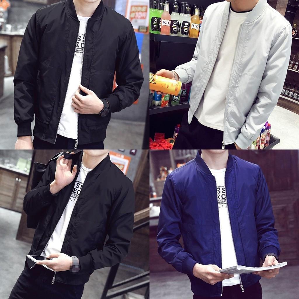 Men's Lightweight Motorcycle Bomber Jacket With Zipper Closure And Soft Material