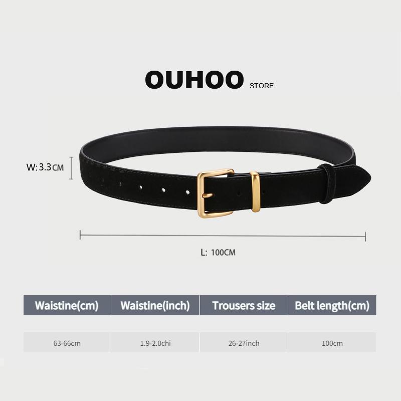 Luxury Suede Cowhide Leather Belt for Women Vintage Style with Gold Buckle 3.3cm Wide Waistband for Dresses And Jeans