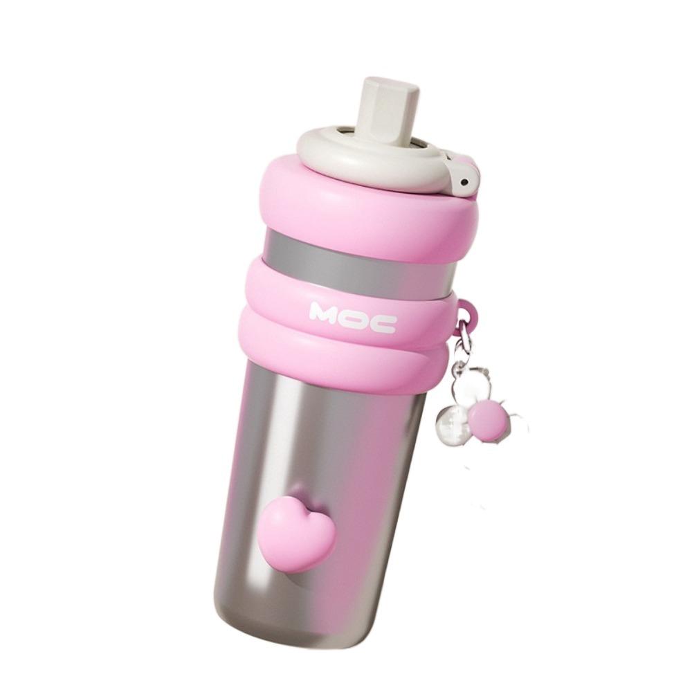 

750 мл Соломенная Вакуумная Кружка с Подвеской в виде Цветка Термос Бутылка для Воды Изолированная Кружка Дорожный Тамблер серебряный