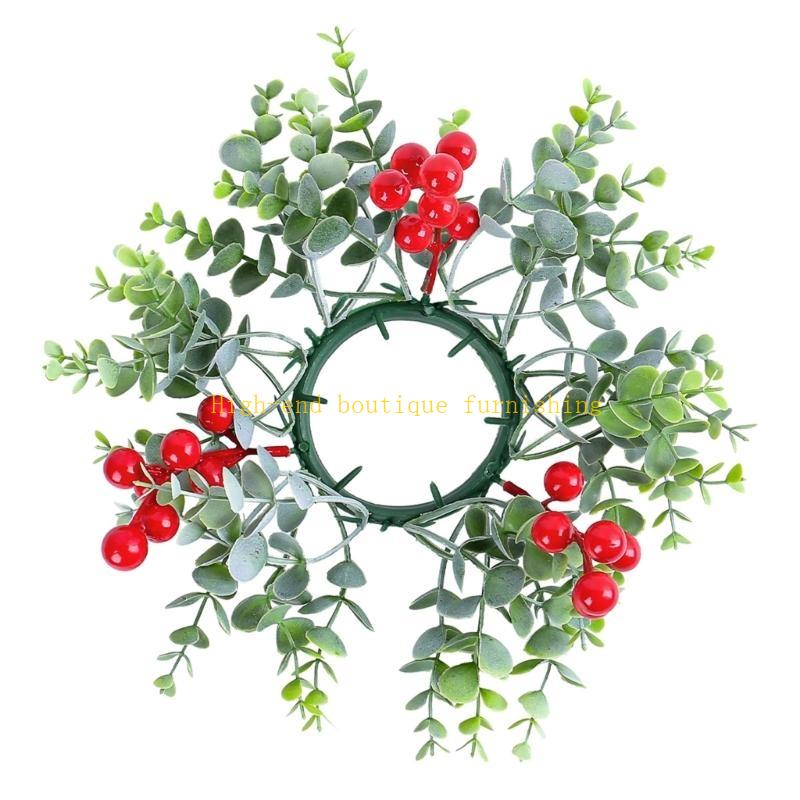 Elegant Christmas Rings with Artificial Berries Designs Candleholder Wreath for Home and Store Display Decoration