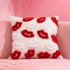 Valentine's Day Cushion Cover Red Plush Lips Pattern Throw Pillow Cover Soft Decorative Pillow Case for Sofa Bed Home Anniversary Decor