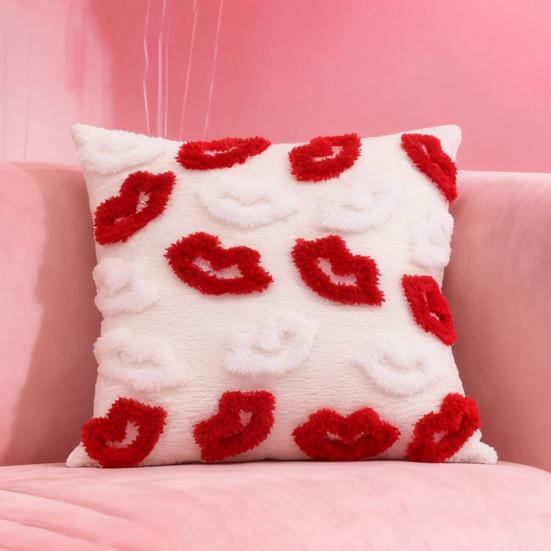 Valentinstag Kissenbezug Rot Plüsch Lippenmuster Wurfkissenbezug Weicher dekorativer Kissenbezug für Sofa Bett Zuhause Jubiläumsdeko