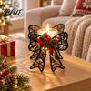 Holiday Home Decor Ornaments Black Metal Candle Holder Hollow Bow Sleigh Reindeer Bell Snowflake Tea Family Gathering Atmosphere Props Light
