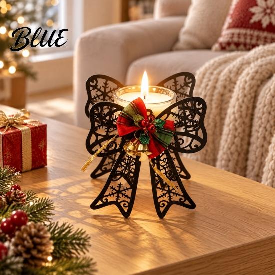 Holiday Home Decor Ornaments Black Metal Candle Holder Hollow Bow Sleigh Reindeer Bell Snowflake Tea Family Gathering Atmosphere Props Light