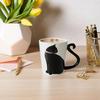 VOTUM Black Cat Coffee Mug,12 Oz Ceramic Tea Cup with Tail Handle and Paw Prints Inside — Cute Handmade Gift for Feline Lovers,Women