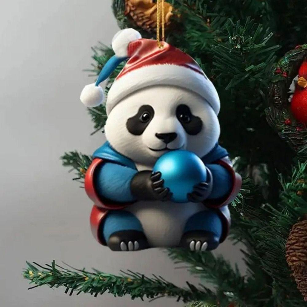 Cartoon Christmas Panda Ornament 2D Xmas Hanging Ornament Car Panda Pendants  Party Supplies