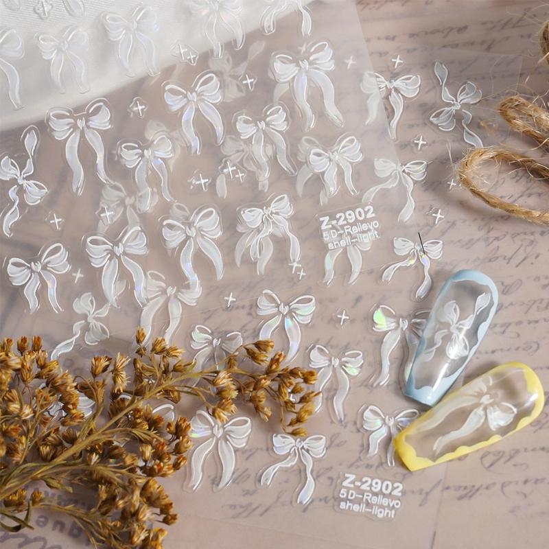 Shiny Bowknot Ribbon Knot Tie Knot Dreamy Fantasy Bright Chic Beauty Self Adhesive 5D Nail Art Sticker Manicure Decal