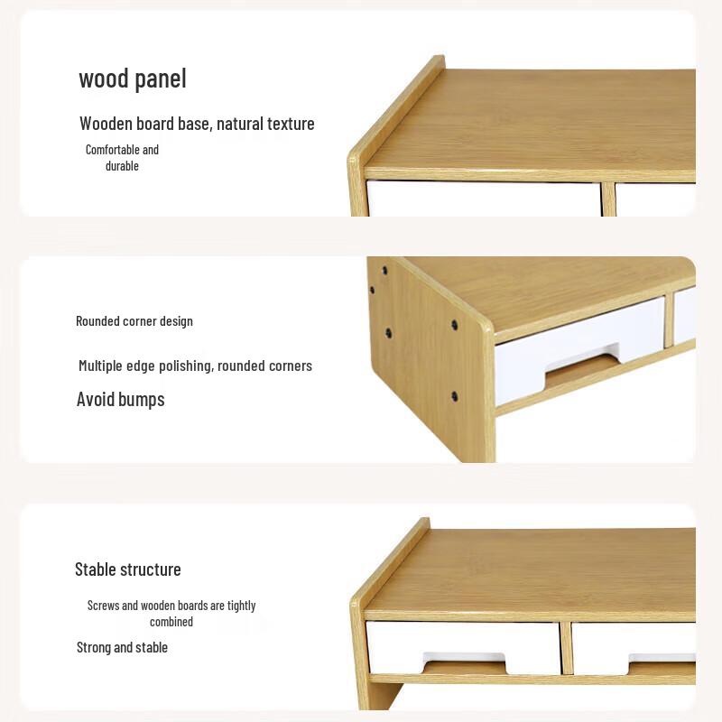 Beifang Bamboo Monitor Riser with 3 Storage Drawers