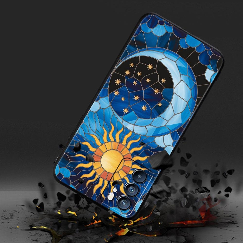 Beautiful Sun Moon Glass Phone Case For Oppo A17 A31 A54 A57 A78 A79 A98 Find X5 X6 Reno 6 7 8 10 11 12 13 F Pro Soft TPU Cover