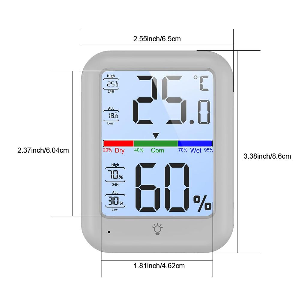 Digitales Thermometer und Hygrometer für Innen, großes LCD mit Hintergrundbeleuchtung, Maximum und Minimum, magnetisch, kompakt, geeignet für und komfortables Umfeld