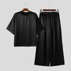 INCERUN Men's Two Piece Sets Oversized T-shirt and Wide Leg Pants Casual Satin Loungewear Outfits