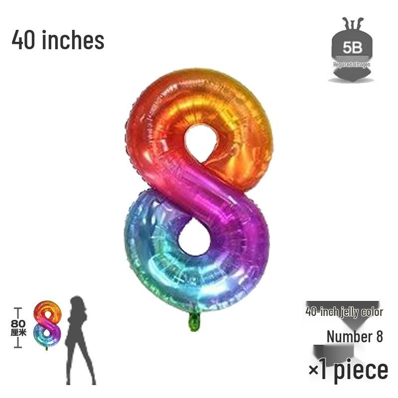 Korean Rainbow Gradient Number Balloon for Kids' First Birthday Decoration