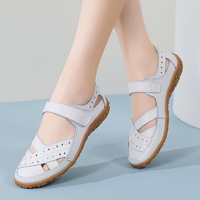 Spot Large-size Summer New Style Women's Sandals Nurse Small White Shoes Hollow Hole Shoes Genuine Leather Casual Women's Shoes