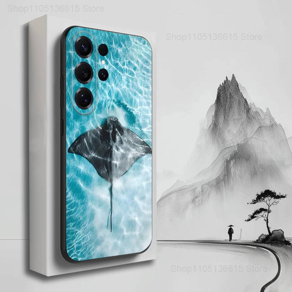 Manta Ray Ocean Animal Case For Samsung S22,S25,S24,S23,Ultra,FE,S20,S10,Plus,S21,S9,Lite,Soft Silicone Black