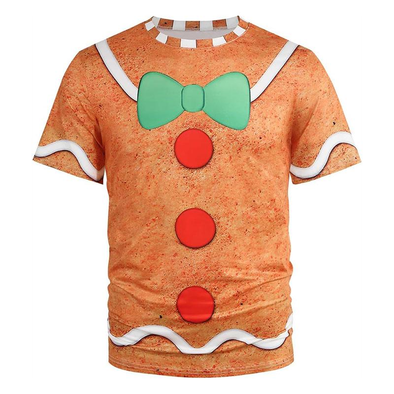 Women's T-Shirt Christmas Elf Cosplay Costume Print Round Neck Short Sleeve Holiday Party Design Loose Winter Casual Men Clothing