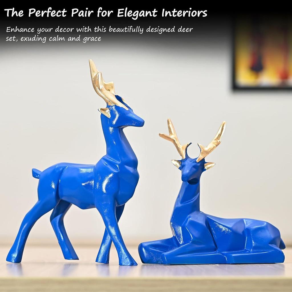Set of 2 Deer Showpieces | Elegant Hiran Statues for Nature-Home and Office Décor, Ideal as Thoughtful Gifts for Nature , Family, and Friends (Blue)