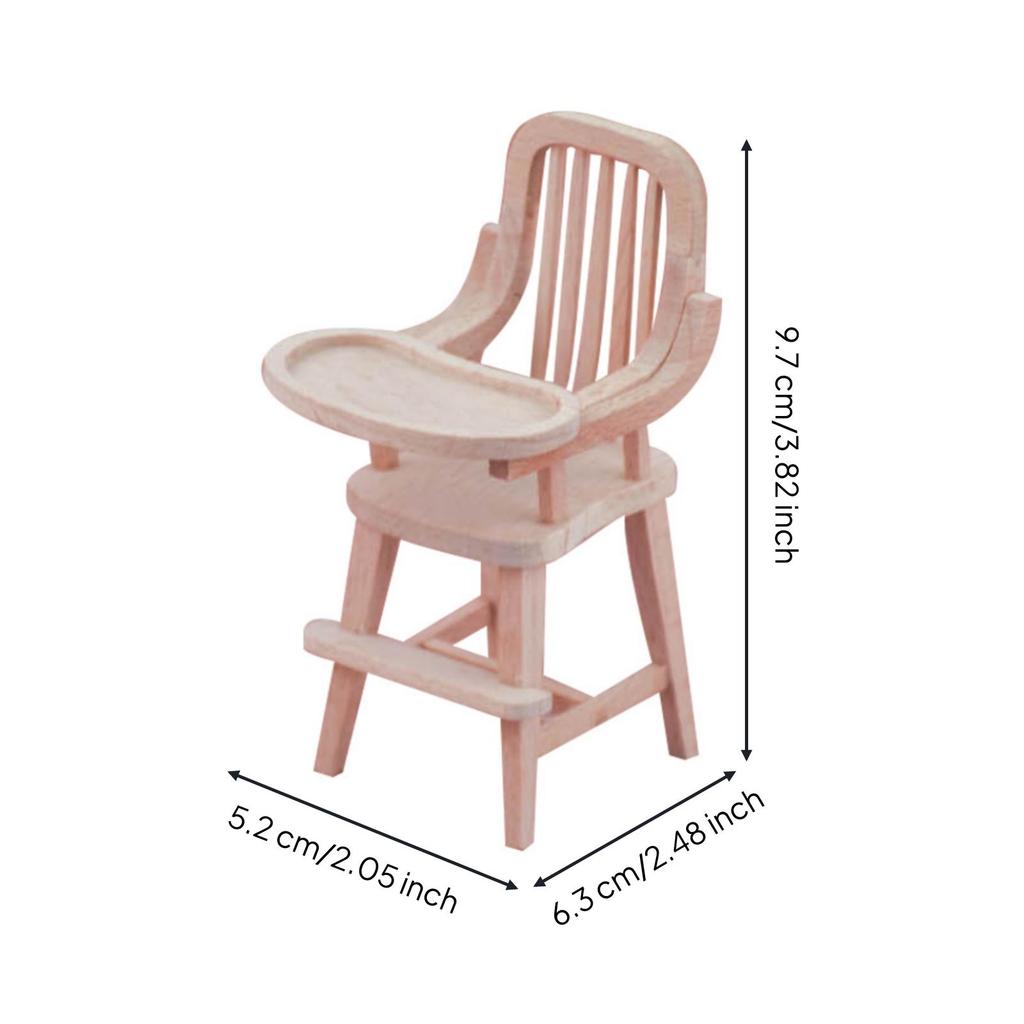 Dollhouse High Chair Wood Highchair Unfinished Miniature for Hobbyists,
