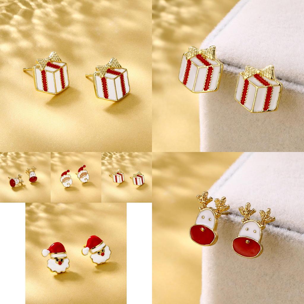 Exquisite Alloy Geometric Christmas Deer Santa Earrings Fashion Jewelry Gift