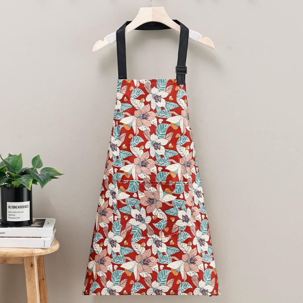 Flower Print Kitchen Apron Waterproof Anti-fouling Cooking Baking Bibs Sleeveless Breathable Catering Work Clothes for Women
