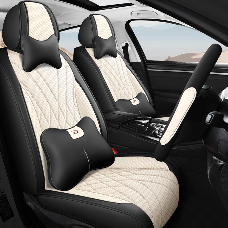 Cojín Universal de Cuero Completo para Asiento de Coche para las Cuatro Estaciones - Resistente al Desgaste y Transpirable, Diseño Todo Incluido