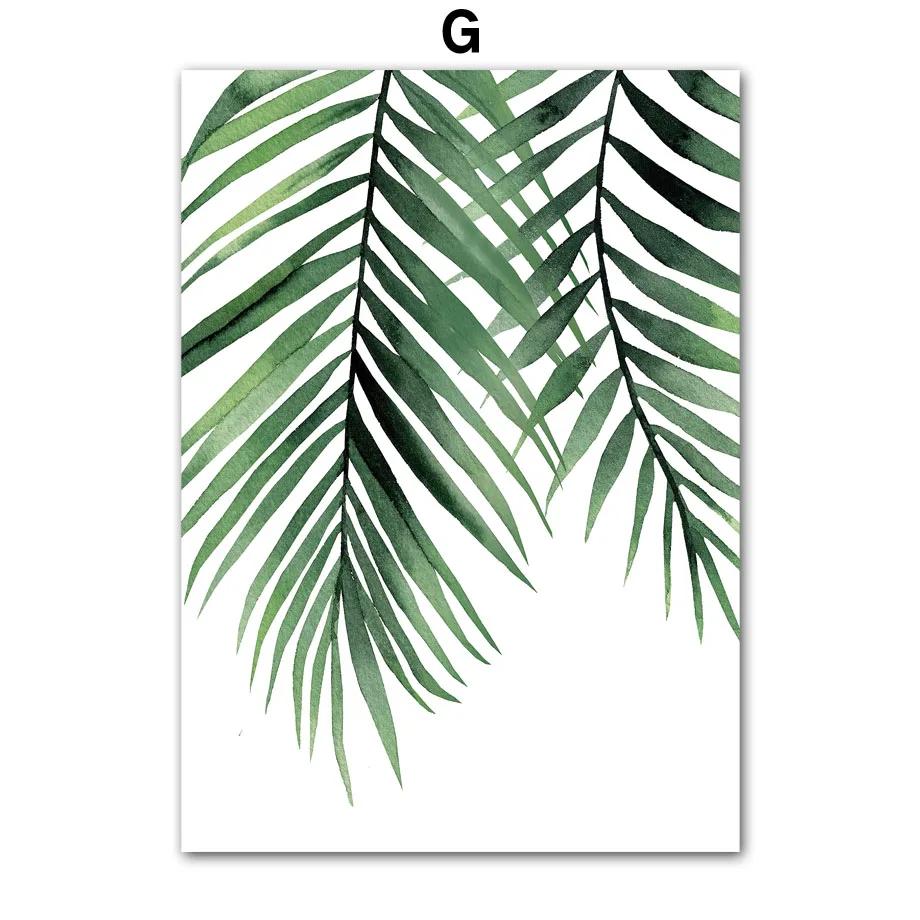 Modern Nordic Style Spring Green Art Poster Plant Leaf Palm Watercolor Wall Art Picture Canvas Print Living Room Home Decor