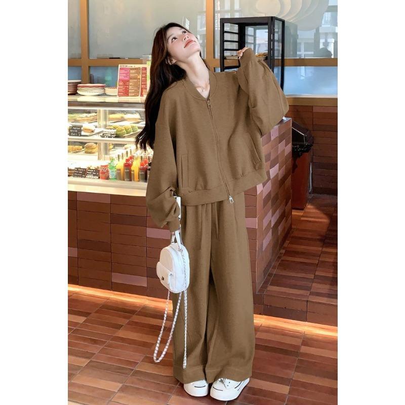 

Ангоровый красный повседневный спортивный костюм-толстовка для женщин на осень новый стиль ленивый и тонкий для похудения из двух предметов M