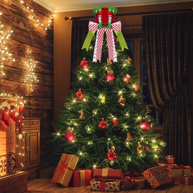 Festive Christmas Elf Hat Tree Toppers Soft Fabric Friendly Decoration For Holiday Parties Family Gatherings