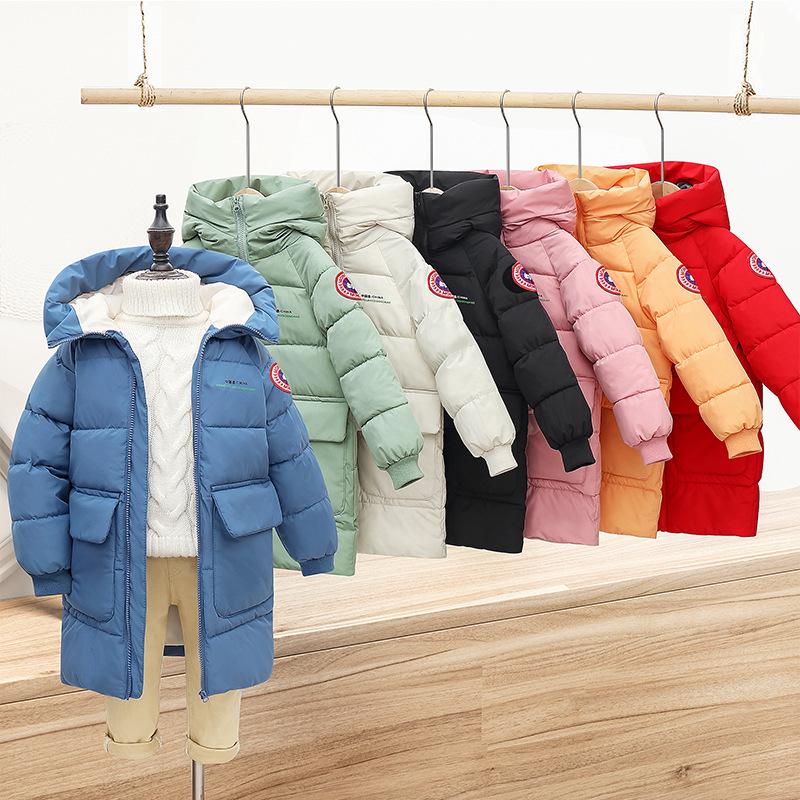 Winter Kids' Mid-Length Hooded Cotton Jacket - Korean Style, Thick and Cozy for Boys and Girls