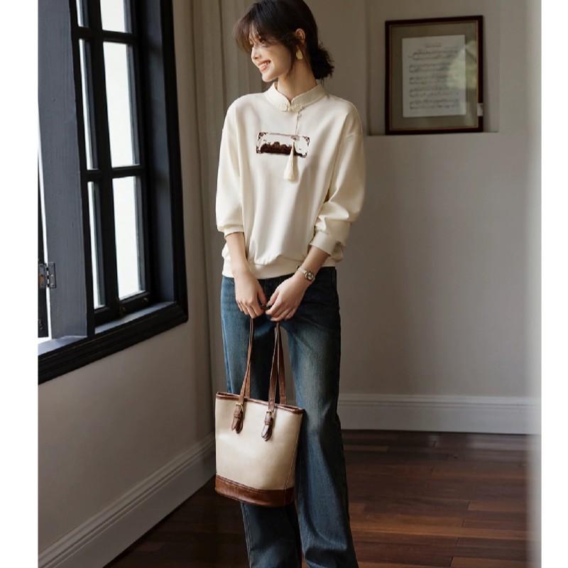 Elegant New Chinese Style Buckle Pendant Embroidered Hooded Sweater Autumn New New Chinese Style Sweater