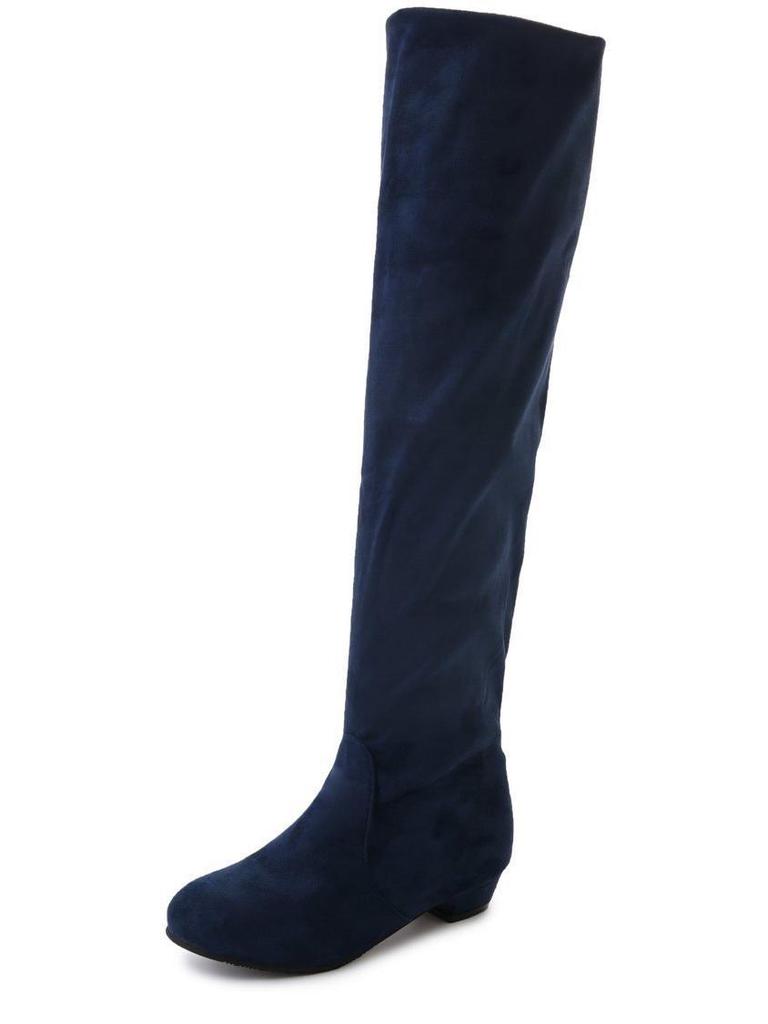 Dames Lange Elastiske Semskede Støvletter - Rund Tå, Høyt Skaft, Toveis Stil, Stor Størrelse, Europeisk og Amerikansk Design