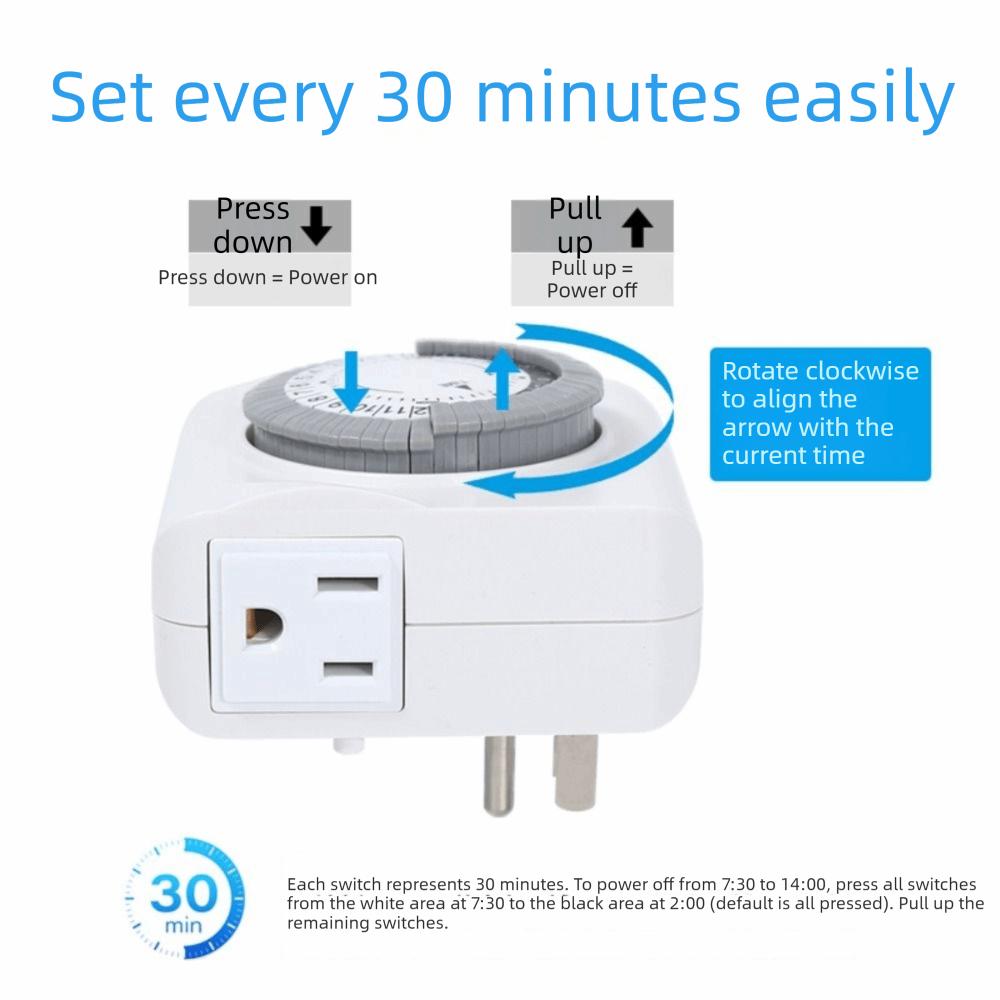 15A 1250W Mechanical Timer 24-Hour Cycle Outlet Timer Automatic Shutdown Timer  Daily On/Off Cycle