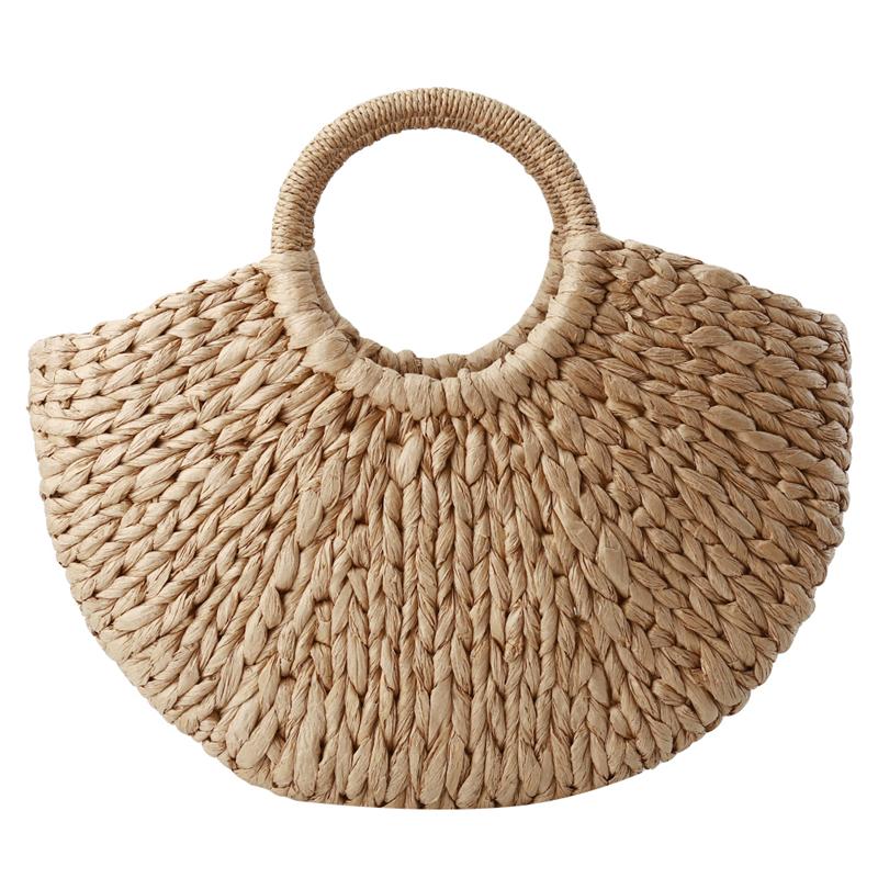 Summer Handmade Straw Weave Bags Women Beach Weaving Ladies Straw Bag Wrapped Beach Bag Moon shaped Top Handle Handbags Totes