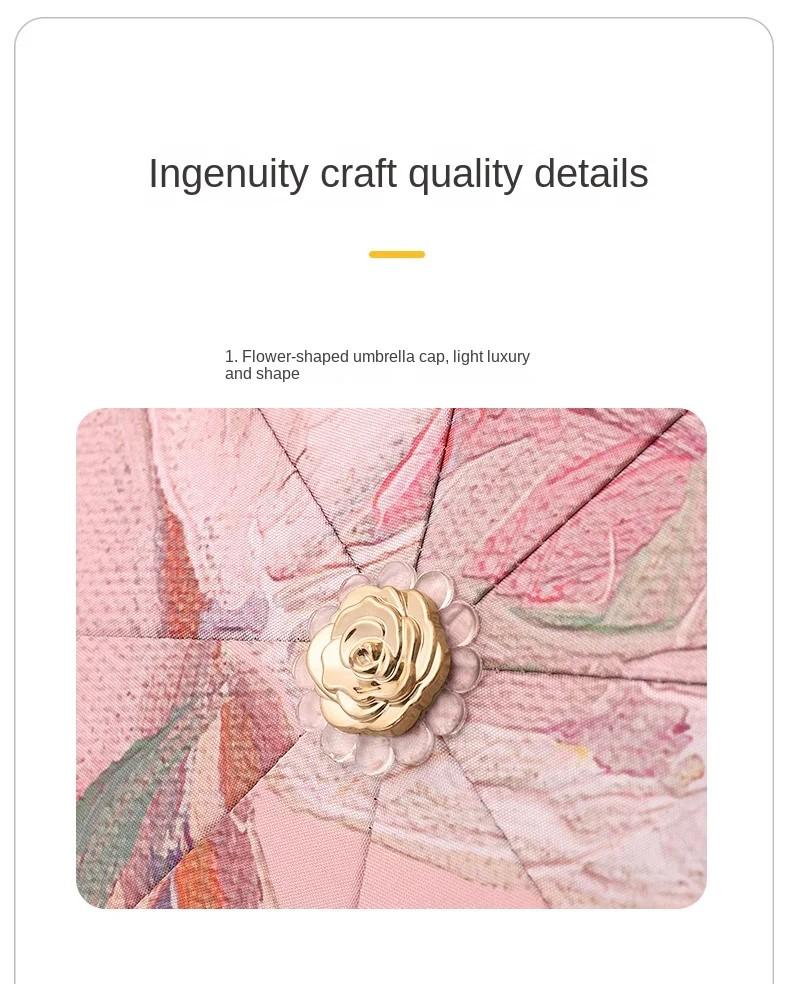 Oil painting wind and rain umbrella sun protection anti-ultraviolet sun umbrella parasol folding umbrella small fresh black glue