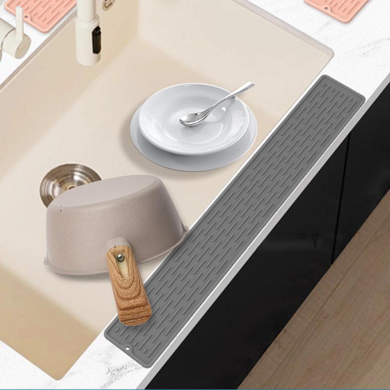 Kitchen Counter Drainer Waterproof Draining Mat In Silicone Easy To Clean Smooth Silicone Mat For Kitchen Sink Bathroom Bedroom