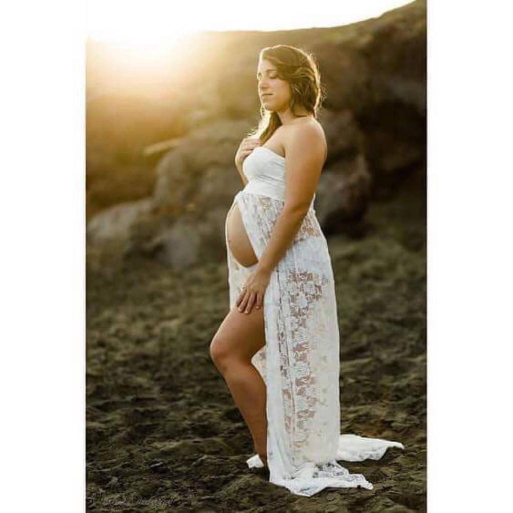 European & American Women's Lace Maternity Strapless Maxi Dress - Photography Sleeveless Long Train (2020 Model)