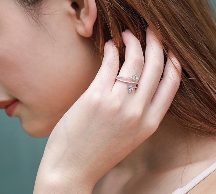 Sterling copper High Quality Niche Design Butterfly White Zircon Ring Women's Party Birthday Jewelry Gift