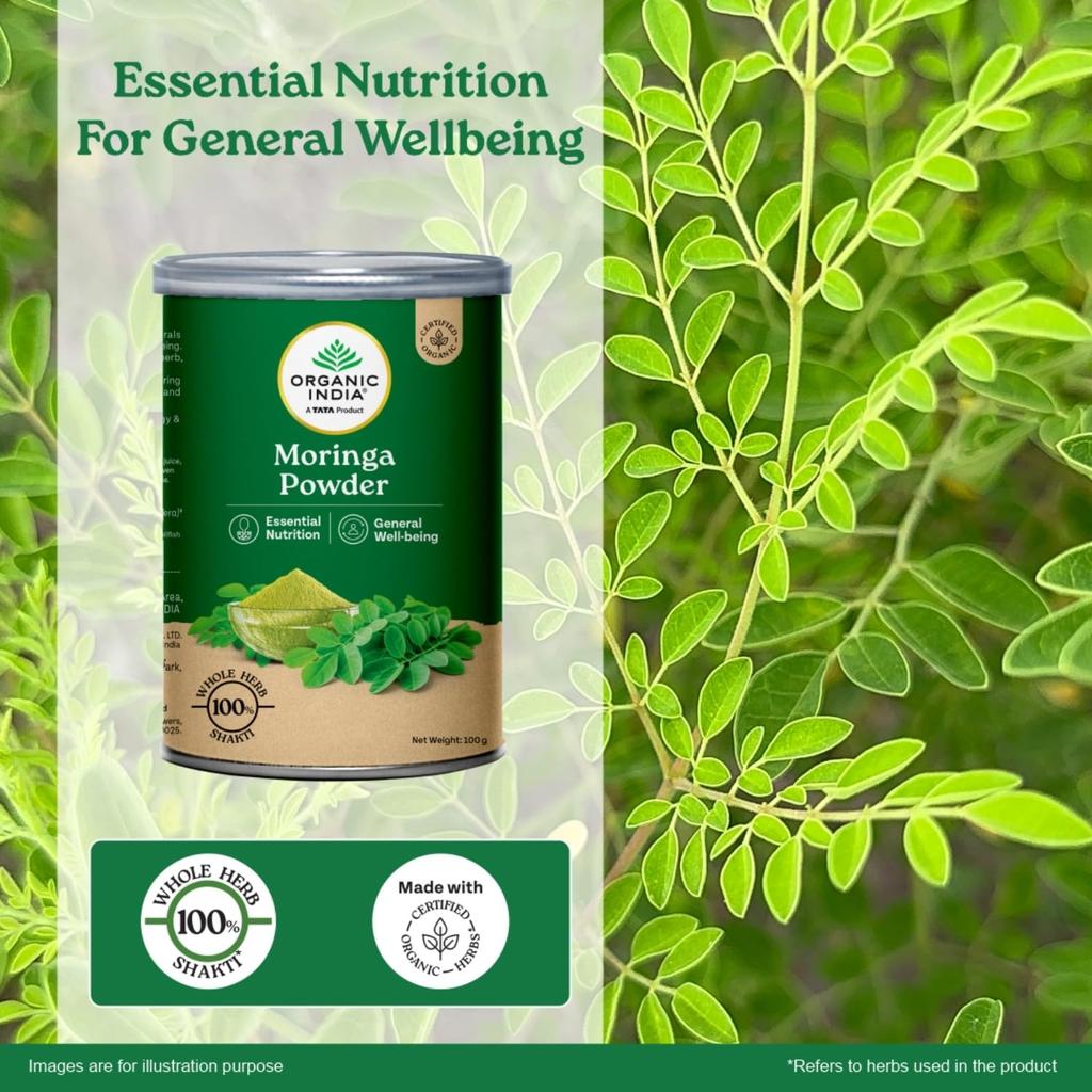 ORGANIC INDIA Moringa Powder 100 G Pack Of 2 Nutrient-Rich Superfood For Daily Wellness Energy Support And Smoothie Use