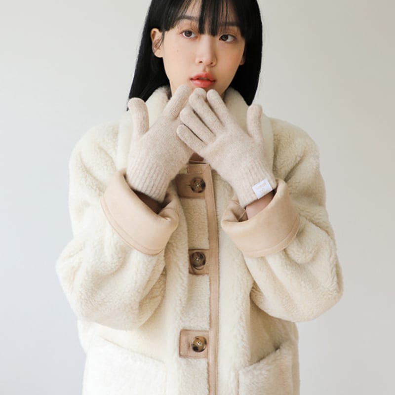 GOCORI SHORT KNIT GLOVES - BEIGE Knit Gloves, Wool Gloves