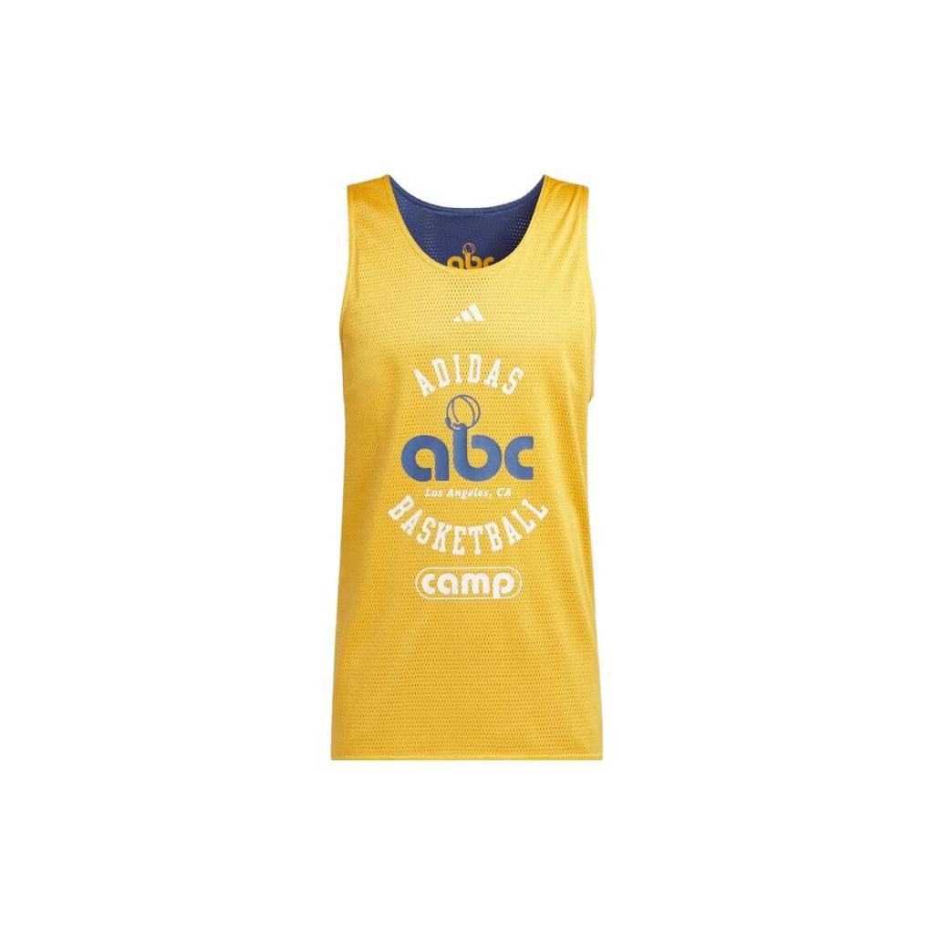 Adidas Letter Print Crew Neck Pullover Basketball Vest Men Tops Yellow IL2320