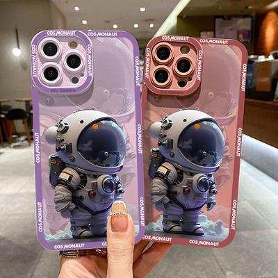 Cute Cartoon Astronaut Square Frame Phone Case for iPhone 13 Pro 12 Mini 11 6 6s 7 8 Plus Samusng Vivo Soft TPU Shockproof Cellphone Back Cover