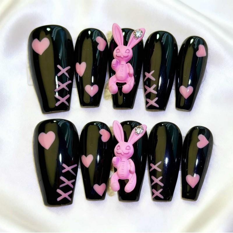 Handmade Press-On Nails With Heart Design Sweet Style False Women AW1117