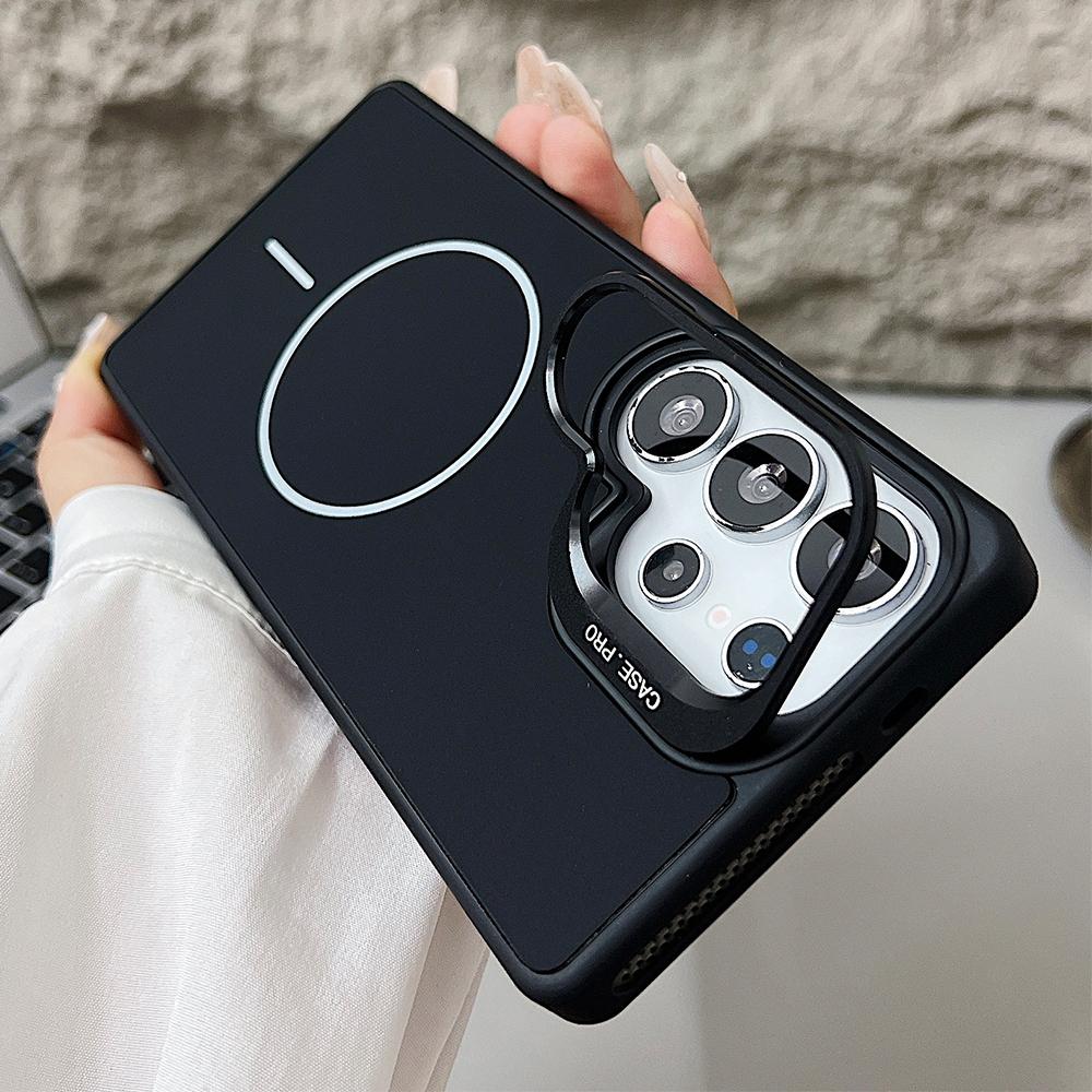 Desert Titanium Gold Lens Frame Holder Magnetic Silicone Case for Samsung Galaxy S25 S24 Ultra Magsafe Charging Soft Back Cover