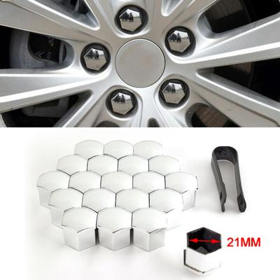 20x 21MM Chrome Krytky matic kol auta Chránič Nerezový náboj Utáhněte kryt Šrouby matice pneumatiky Vnější ozdoba Čepy Krytky nábojů Stříbrné