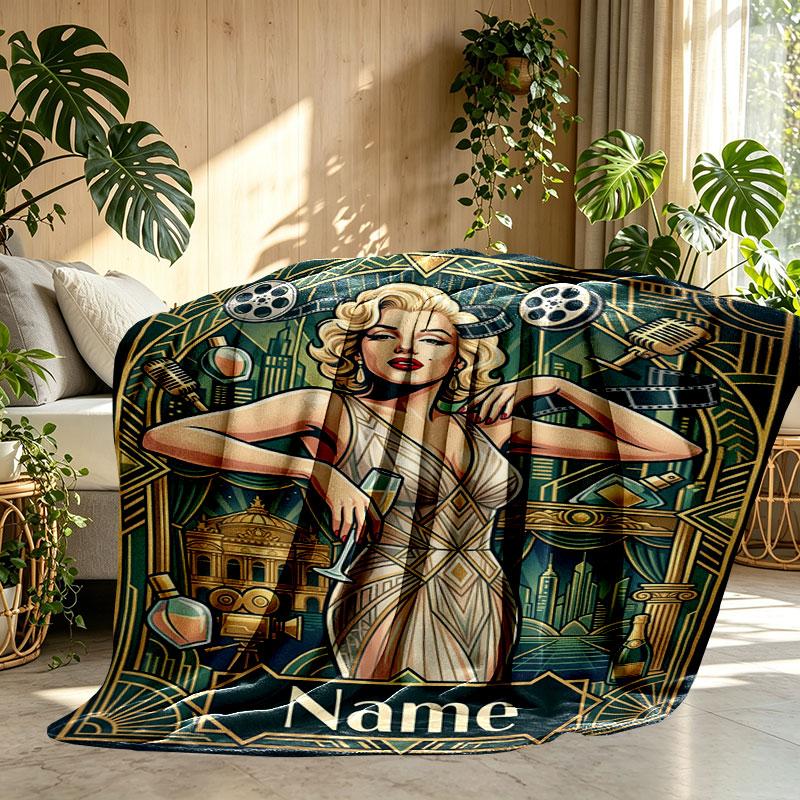 Gepersonaliseerd Dekentje met Naam, Marilyn Monroe Print, Woondecoratie, Slaapkamer, Bank, Kamperen, Sofa, Cadeaus voor Verjaardag Kerst