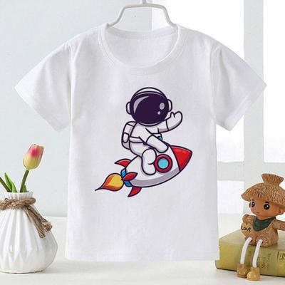 2-12 Years Kids Cartoon Clothes Cute Astronaut Print T Shirt Enfant Boys Girls Summer Short Toddler Tees Harajuku Plus Size
