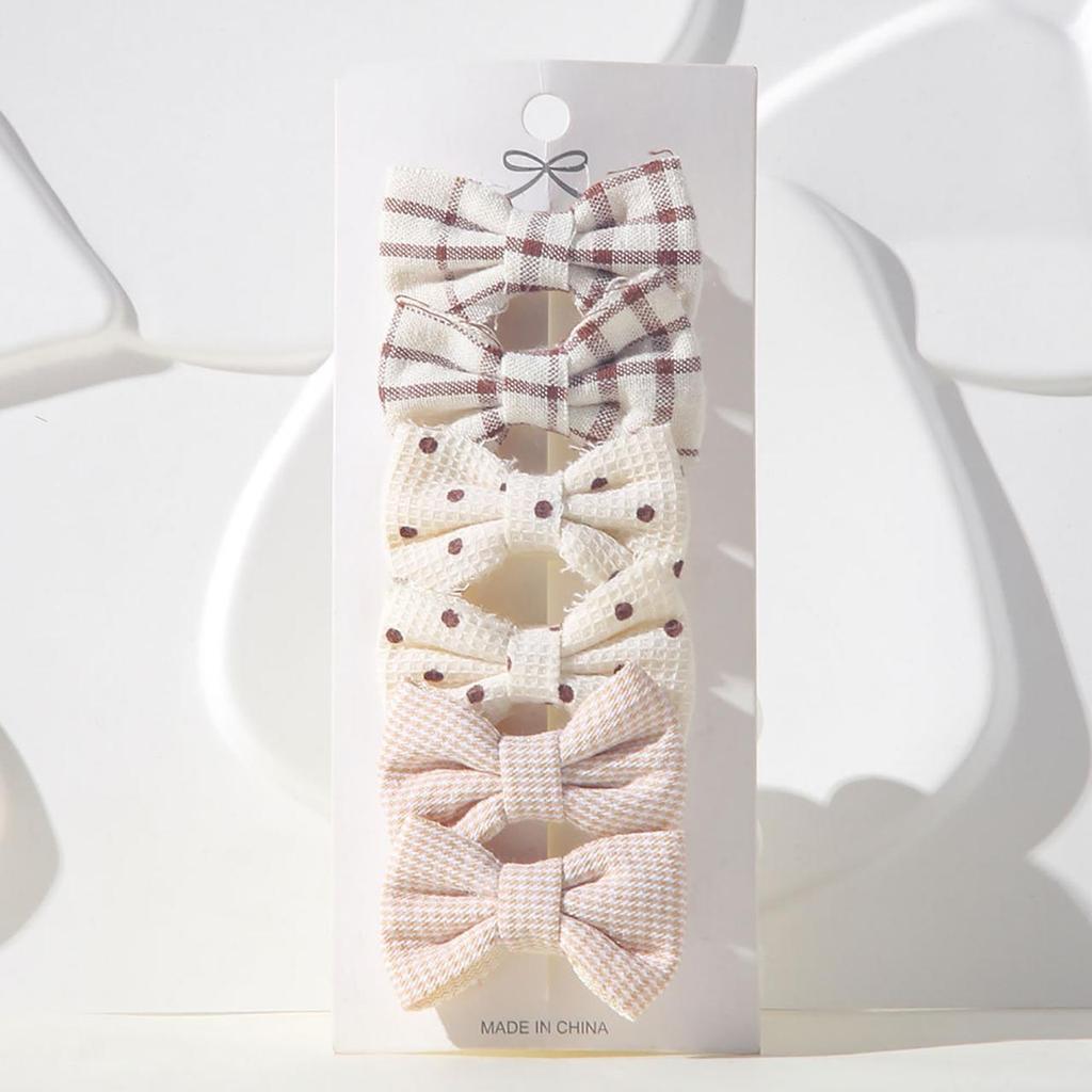 6Pcs/Set Sweet Bowknot Baby Hair Clips Grid Flower Dot Cotton Fabric Barrettes Girls Headwear Princess Kids Hair Accessories