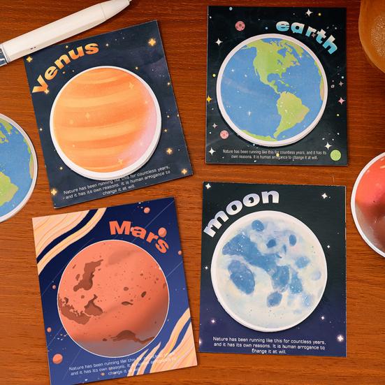 Planet-Themed Round Note Pads Creative Earth Moon Self-Adhesive Memo Pads for Students Practical Office School Supplies